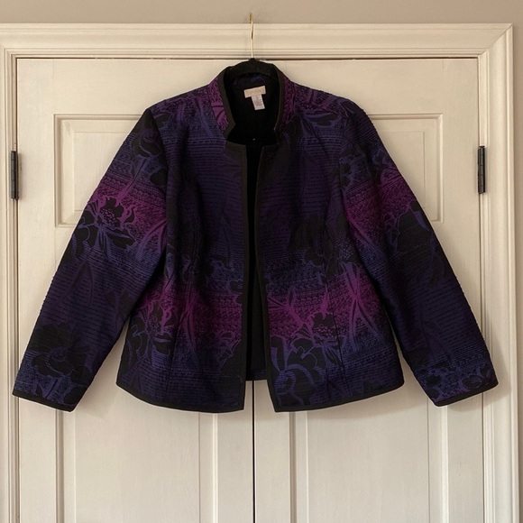 Chico’s Size 2 Textured Open Front Ombré Jacquard Jacket Blazer Chicos Large - Picture 3 of 10